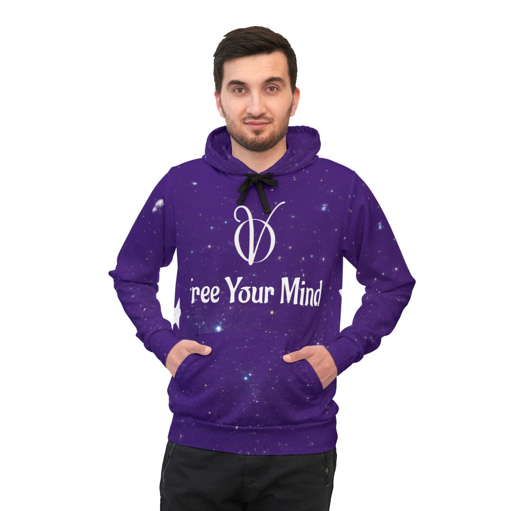 Free Your Mind Athletic Hoodie — Purple AOP Graphic Hooded Sweatshirt