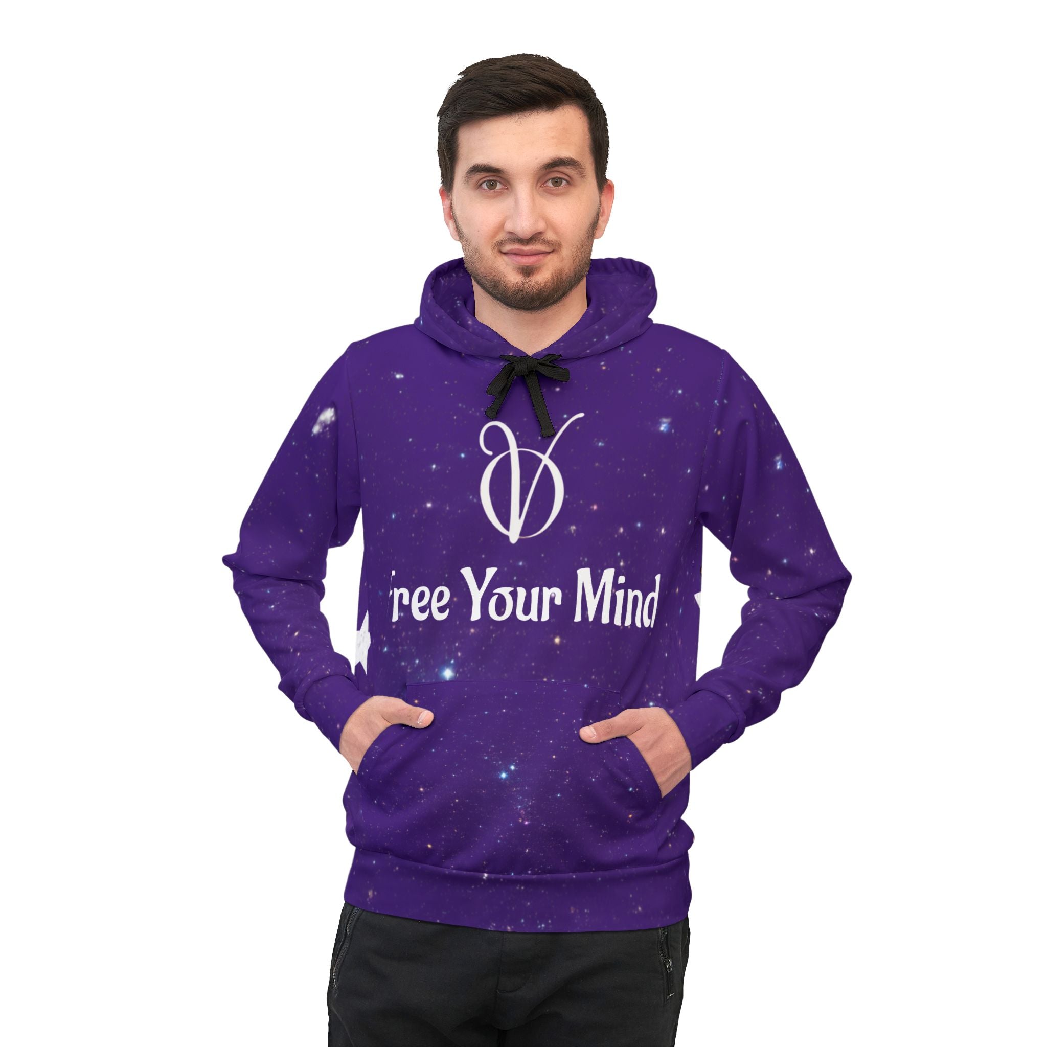 Free Your Mind Athletic Hoodie — Purple AOP Graphic Hooded Sweatshirt