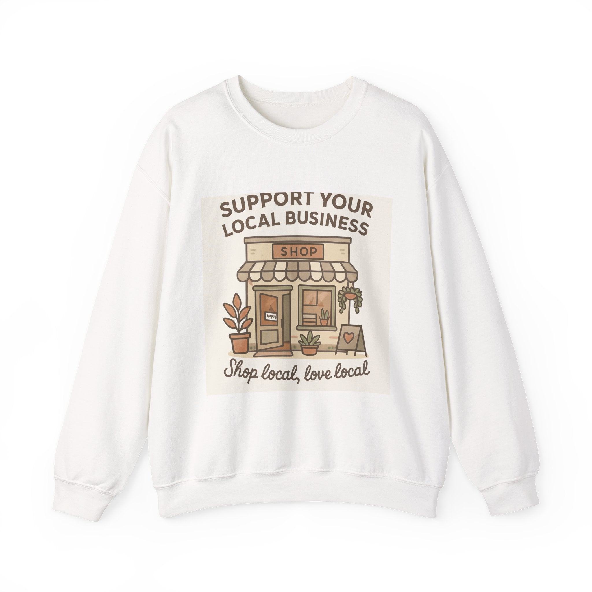 Support Your Local Business Crewneck Sweatshirt – Shop Local Vintage Shop Illustration