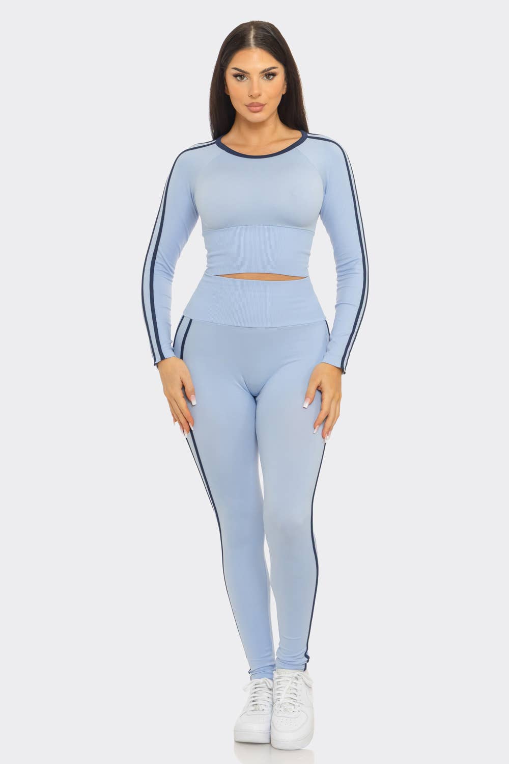 Seamless Side Stripes Tapping Top And Leggings Set