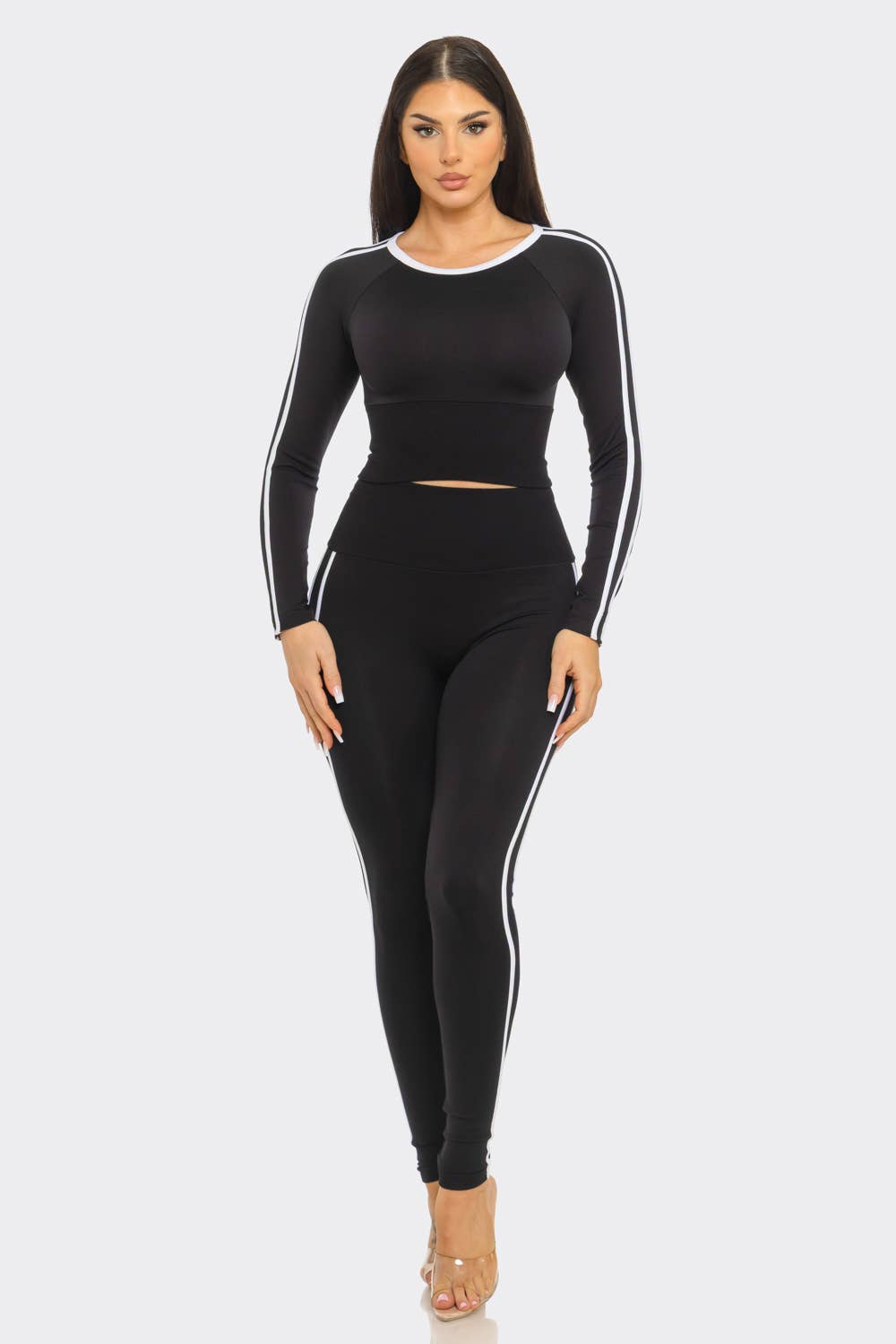 Seamless Side Stripes Tapping Top And Leggings Set