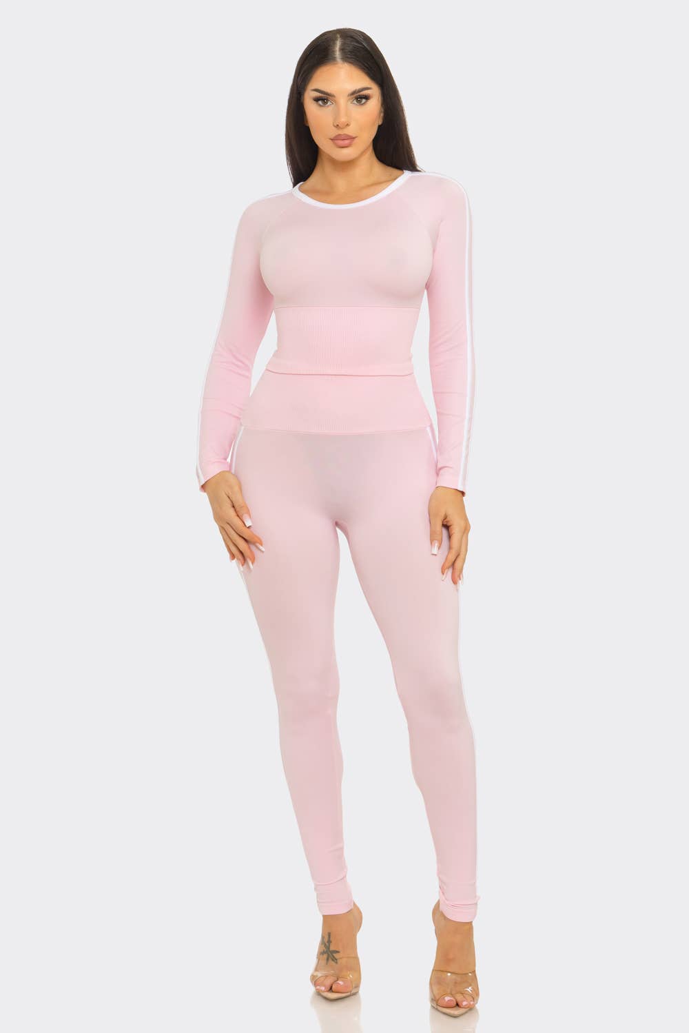 Seamless Side Stripes Tapping Top And Leggings Set