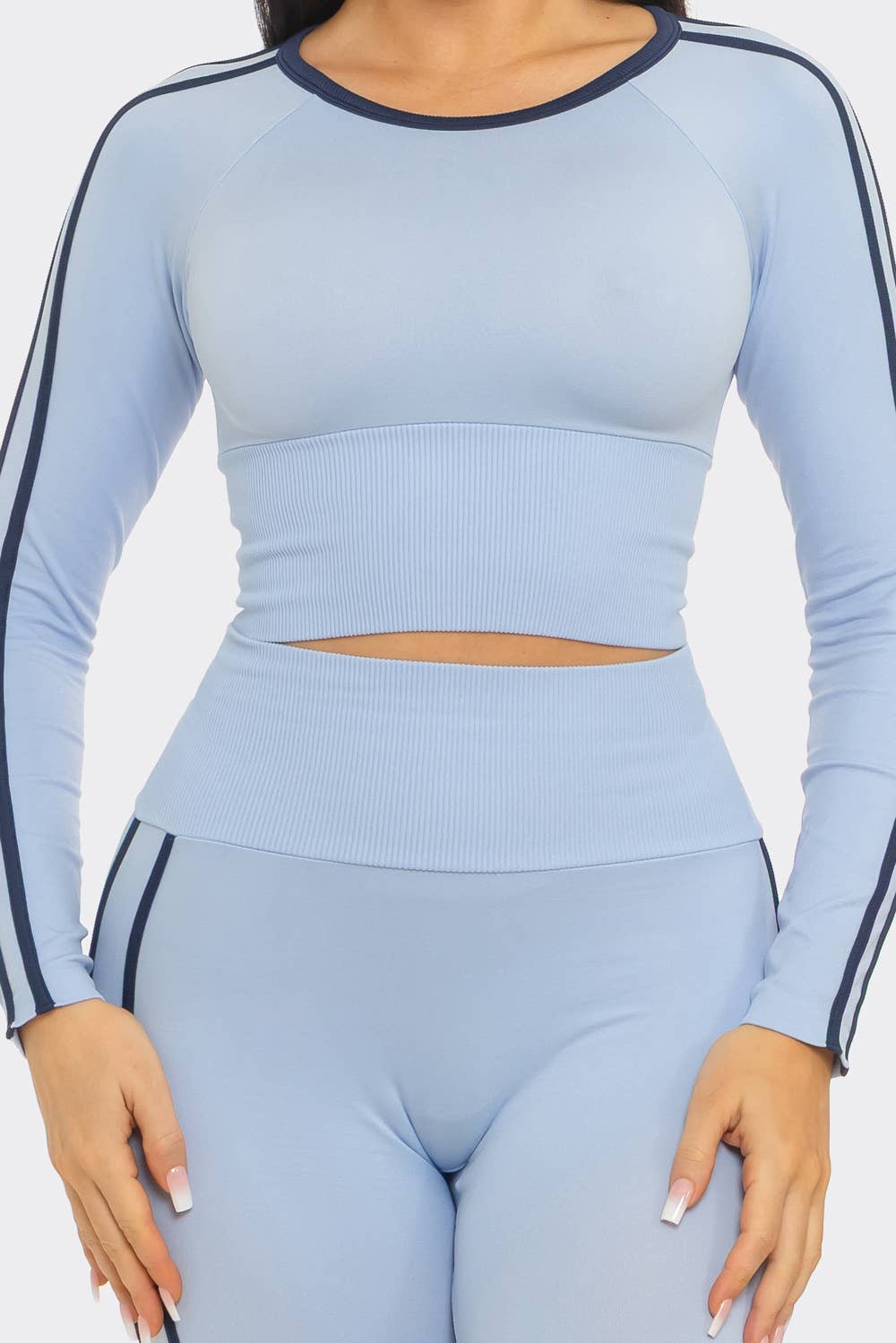 Seamless Side Stripes Tapping Top And Leggings Set