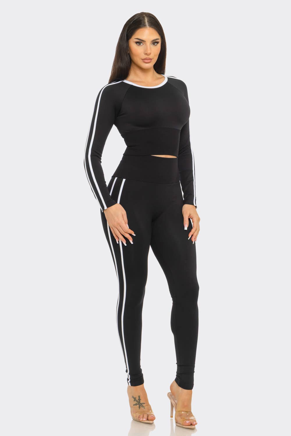 Seamless Side Stripes Tapping Top And Leggings Set