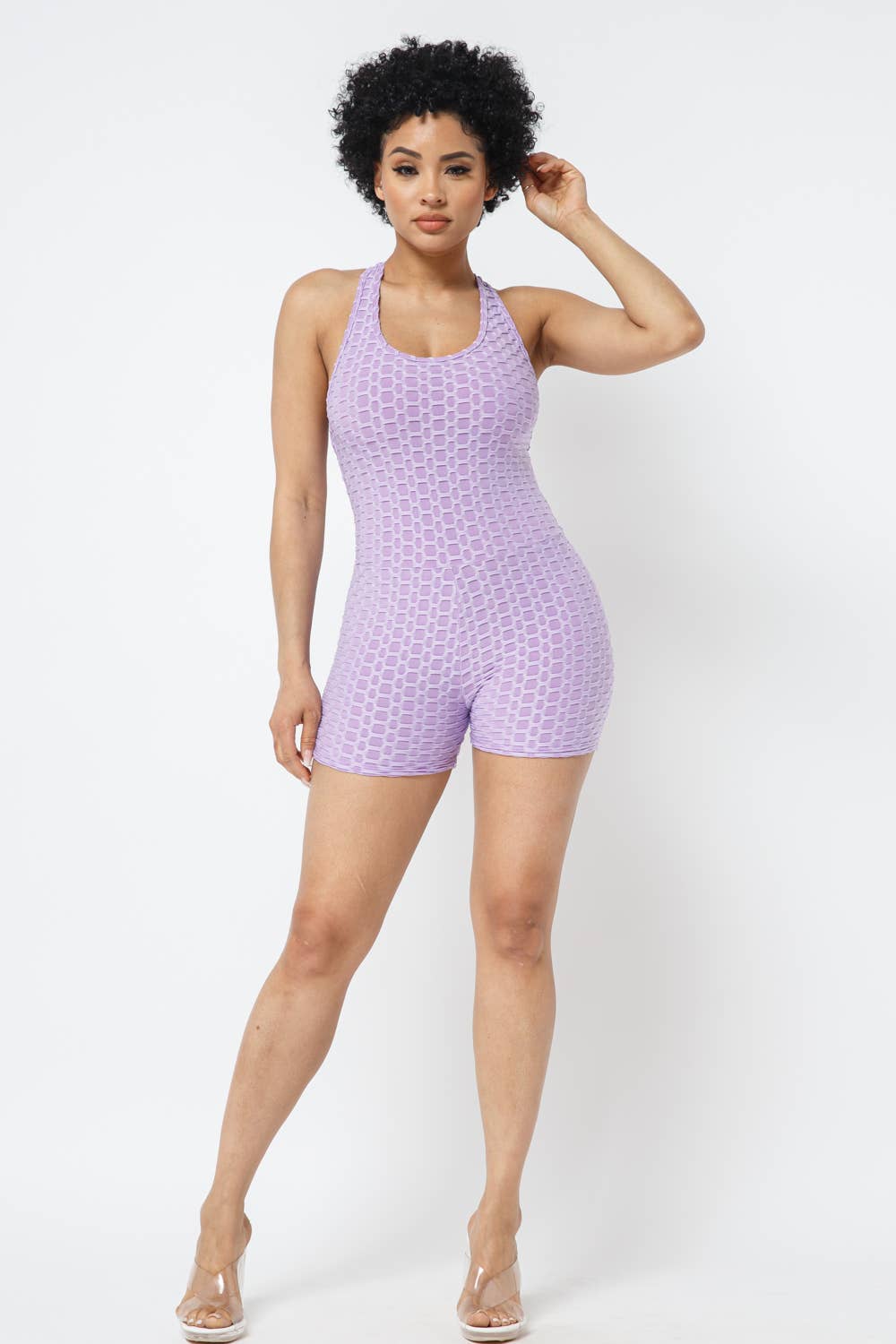 Honeycomb Jacquard Sleeveless Cross Back Romper