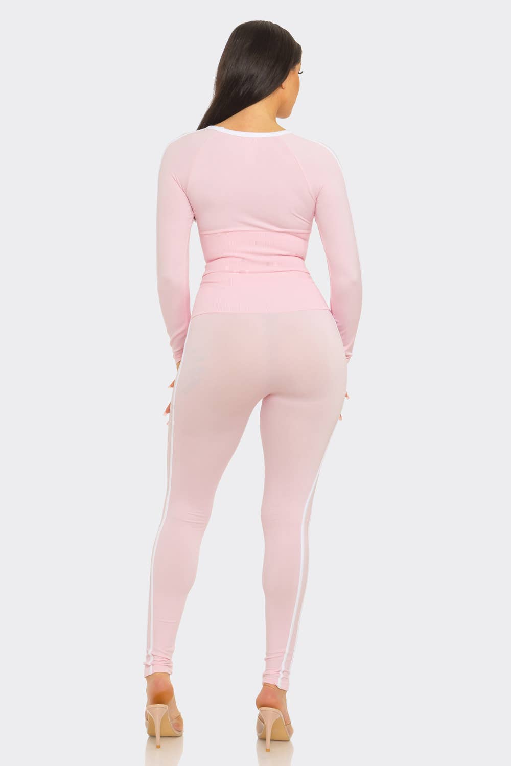 Seamless Side Stripes Tapping Top And Leggings Set