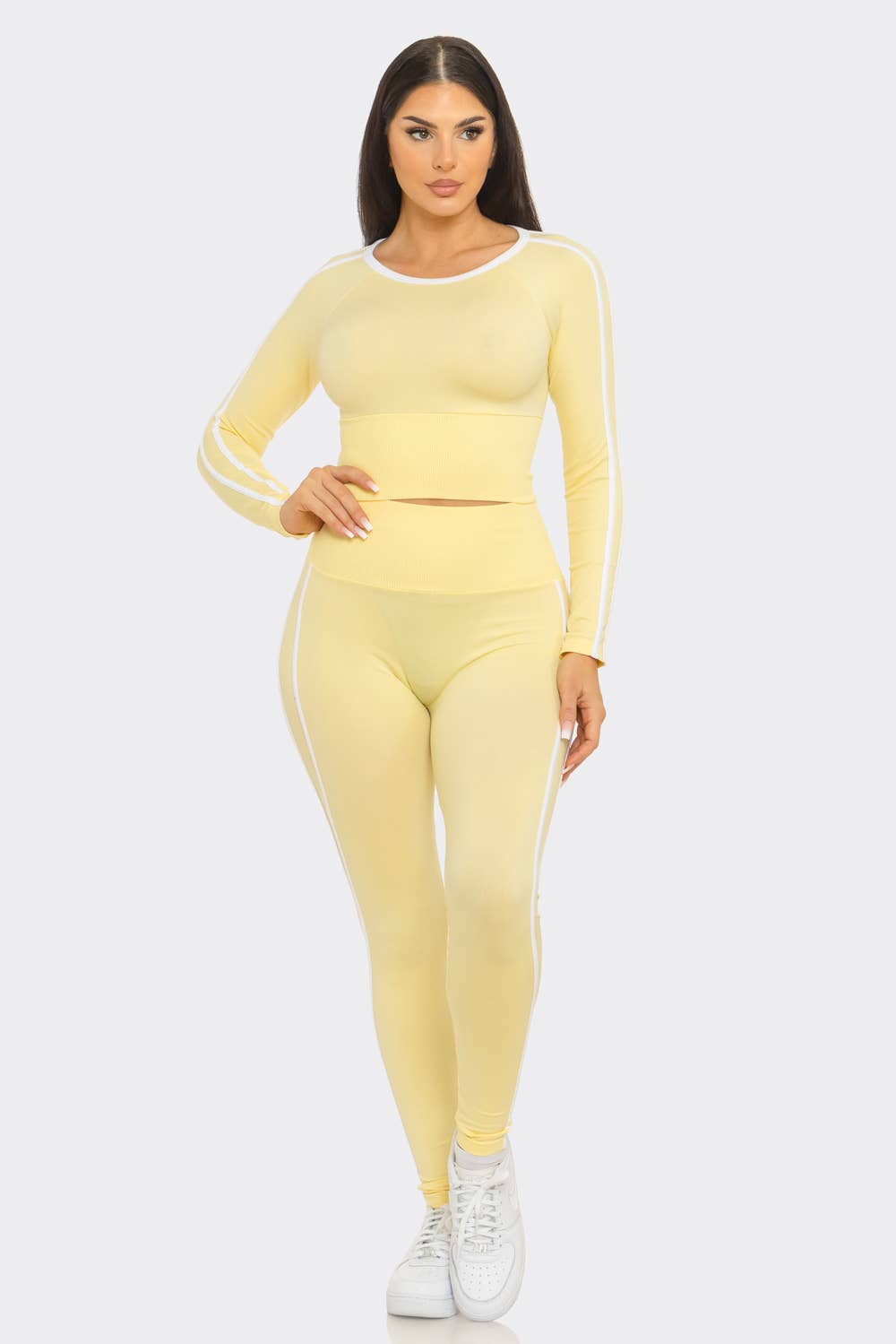 Seamless Side Stripes Tapping Top And Leggings Set