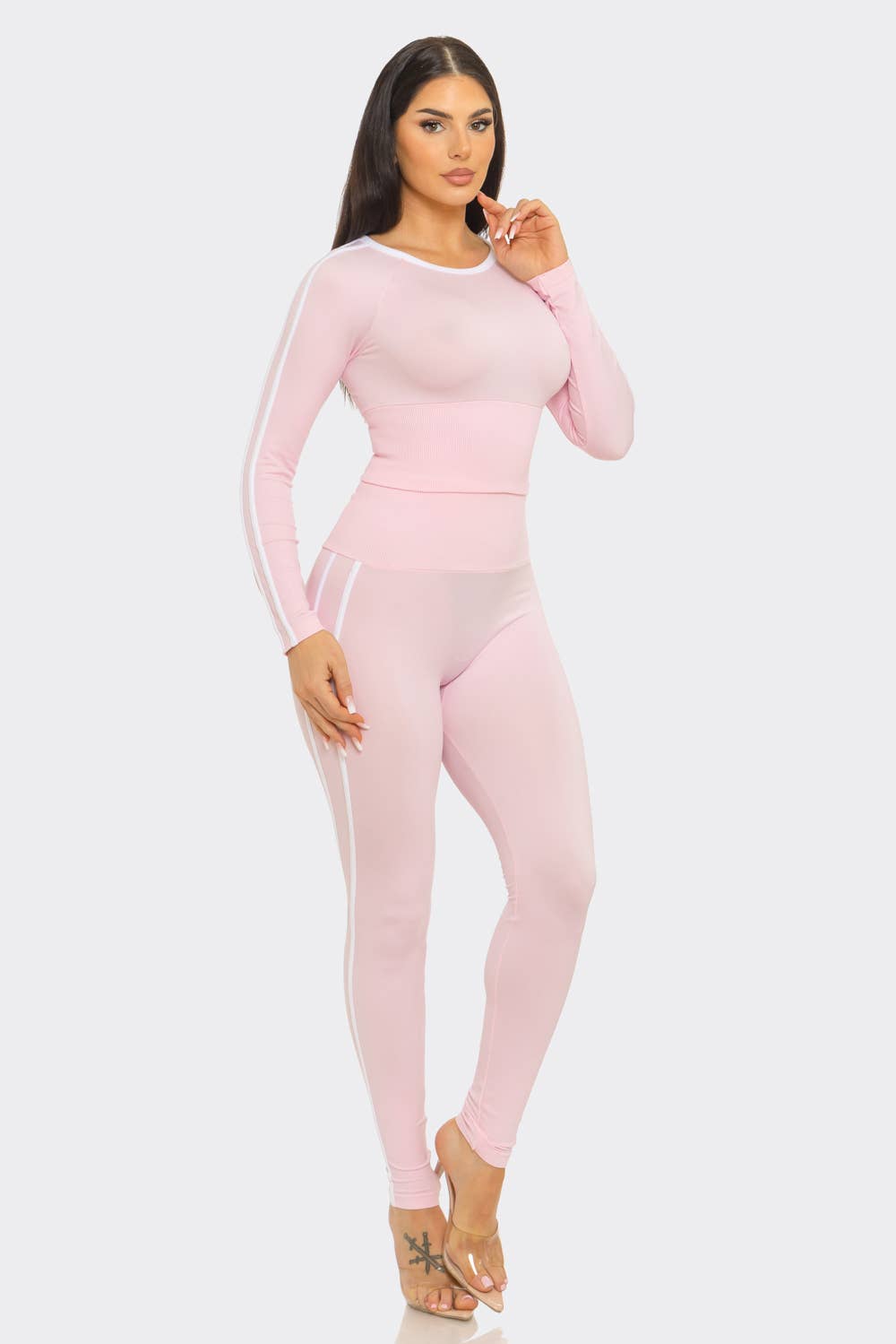 Seamless Side Stripes Tapping Top And Leggings Set