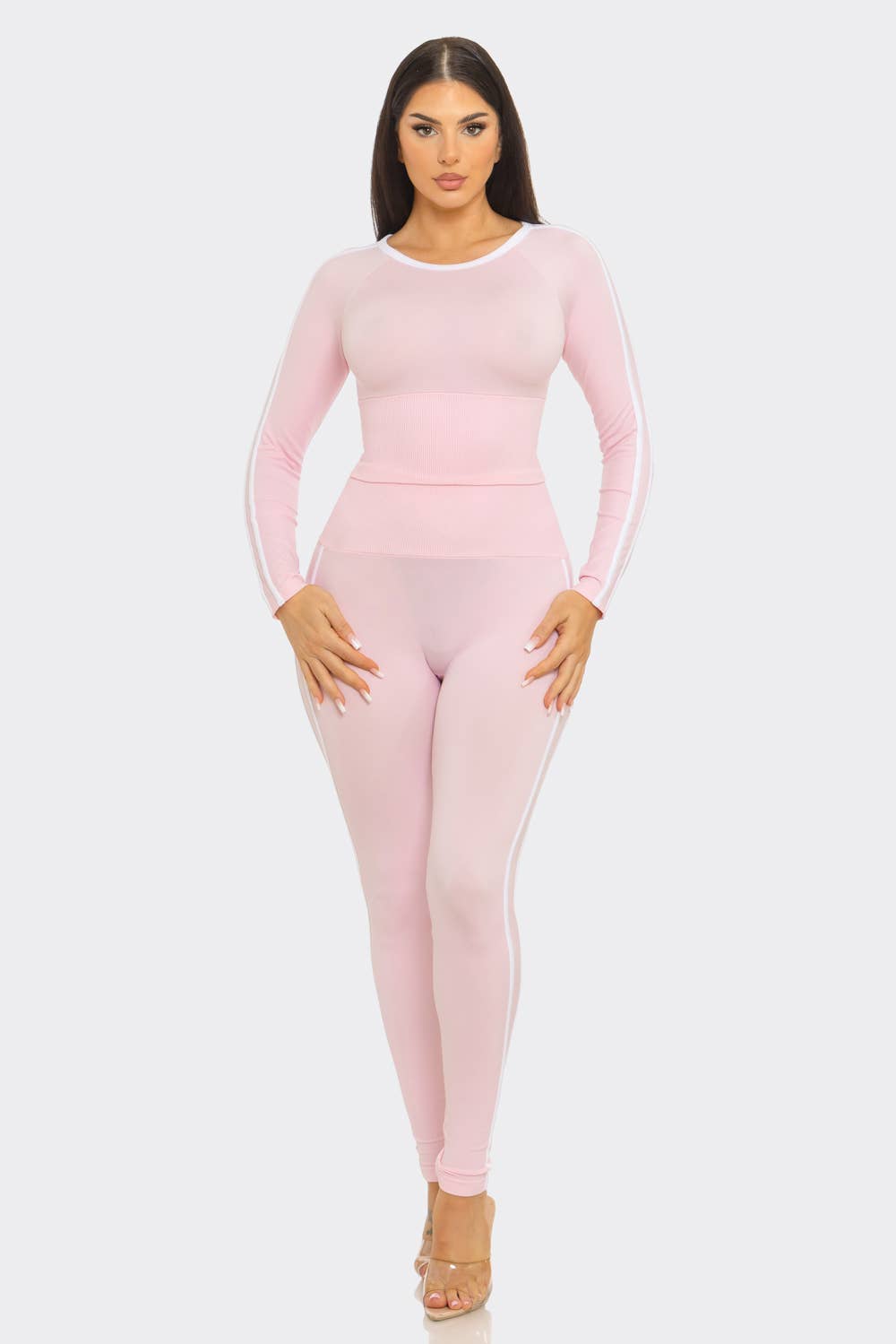 Seamless Side Stripes Tapping Top And Leggings Set