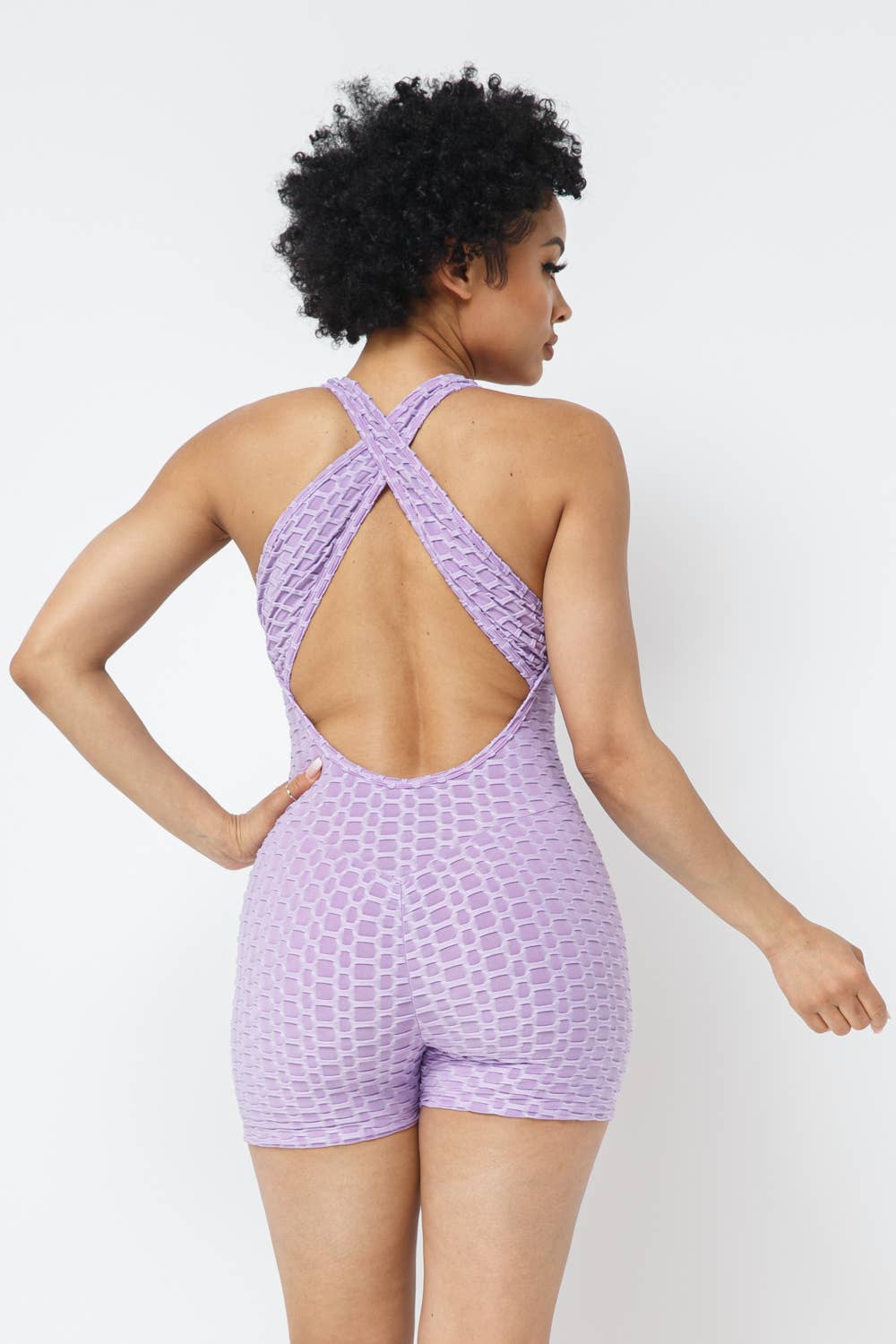 Honeycomb Jacquard Sleeveless Cross Back Romper