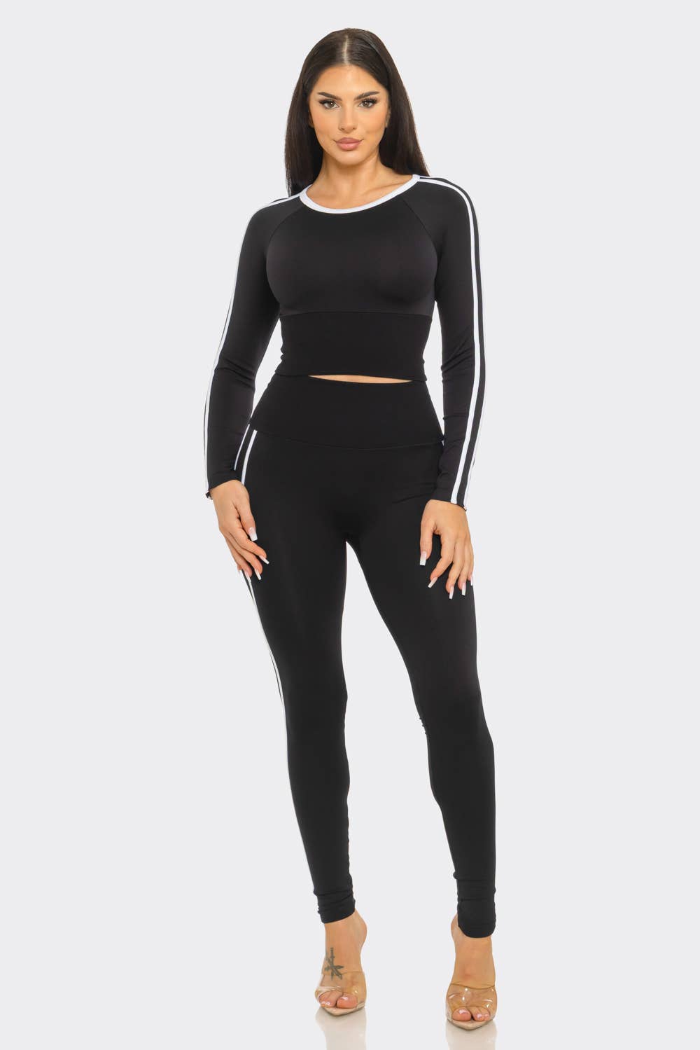 Seamless Side Stripes Tapping Top And Leggings Set