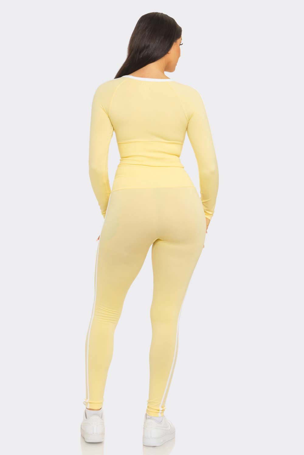Seamless Side Stripes Tapping Top And Leggings Set